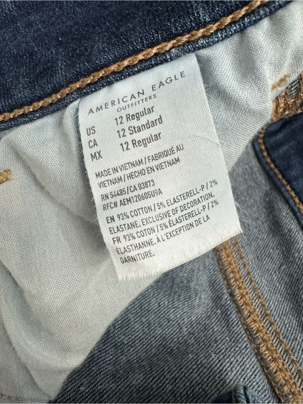 American Eagle Outfitters Dark Blue Denim Jeans with Brown Stitching